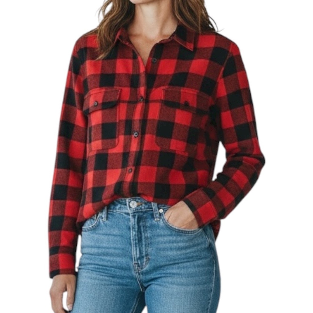 Risen Women’s Black Red Plaid Button Down Flannel Shirt Size M Excellent